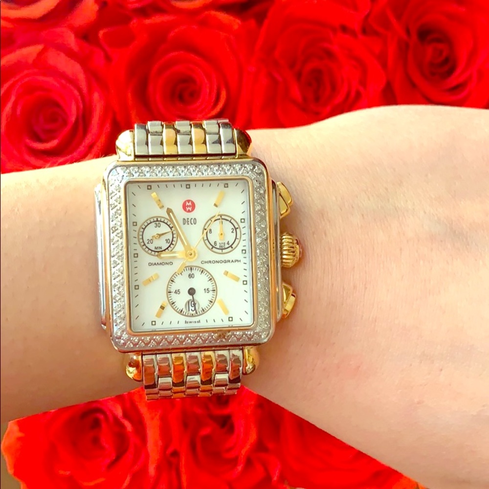 Authentic Michele Two Toned Diamond Dial Watch